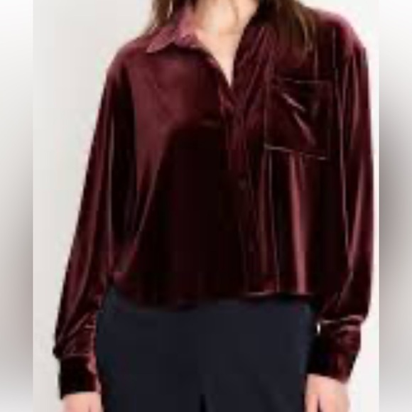 NWT button down velvet shirt burgundy size large - Picture 1 of 3